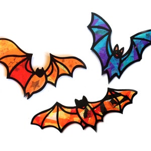 Kids Halloween Bats Craft Kit Leaves, bats or pumpkins, Papercraft suncatcher kit image 4