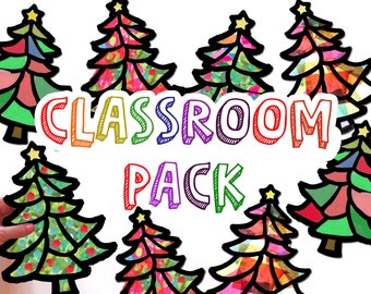 Holiday Trees Suncatcher kit,  DIY art kit - holiday gift for kids - holiday crafts, Christmas craft kits, classroom craft, school party