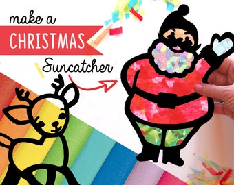 Christmas Santa and Reindeer Holiday Suncatcher Kit, gift for kids, stocking stuffer, winter craft activity
