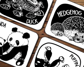 Creature Cards Baby Art Flash Cards Black and White - Printable Instant Download, Smart Baby, Newborn activity, modern baby, Montessori Baby