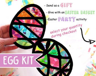 Eggs Kids Craft Easter Stained Glass Suncatcher Kit Using Tissue paper, Arts and Crafts Activity, project, paper craft