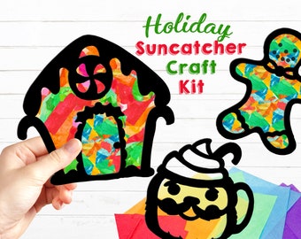 Holiday suncatcher kit - Christmas class party craft - Holiday gift - winter classroom activity - DIY arts and crafts kit for kids