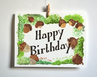 Moss and Acorn Naturalist Birthday Card