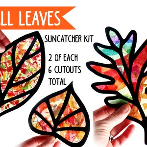 Kids Halloween Bats Craft Kit Leaves, bats or pumpkins, Papercraft suncatcher kit image 2