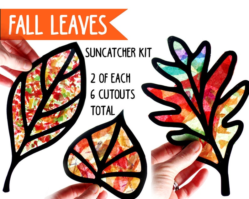 Kids Halloween Bats Craft Kit Leaves, bats or pumpkins, Papercraft suncatcher kit image 2
