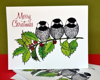 Cheery Chickadee Christmas Greeting Card - 1