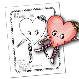Instant Download- DIY Kids Valentine Day Cards. Printable Valentine for Children. Valentines Day Activity Articulated Dancing Heart