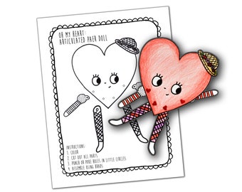 Natychmiastowe pobieranie — DIY Kids Valentine Day Cards. Wydrukowalne Walentynki dla Dzieci. Walentynkowa Aktywność Articulated Dancing Heart