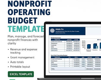 Plantilla de presupuesto operativo de organizaciones sin fines de lucro en Excel / Registro de gastos anuales / Planificador de donaciones y subvenciones / Hoja de cálculo de gestión financiera de organizaciones sin fines de lucro