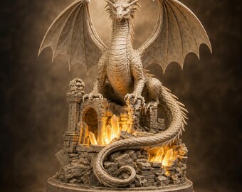 Dragon Guardian Sculpture STL File | Fantasy Dragon Statue 3D Print Model | Mythical Dragon Decor Digital Download