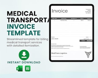 Medical Transportation Invoice Template Excel | Healthcare Billing Spreadsheet | Patient Trip Log & Payment Tracker | Editable Invoice Sheet