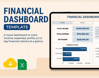 Plantilla de panel financiero de Excel / Rastreador de KPI empresariales / Hoja de cálculo de ingresos y gastos / Informe de pérdidas y ganancias / Planificador de presupuesto