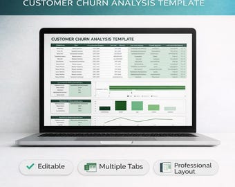 Plantilla de análisis de abandono de clientes / Hoja de cálculo de Excel para retención y panel de control de KPI / Rastreador de análisis de negocio / Descarga instantánea