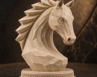 Horse Head STL File | Geometric Horse Bust 3D Print Model | Low Poly Animal Sculpture Digital Download