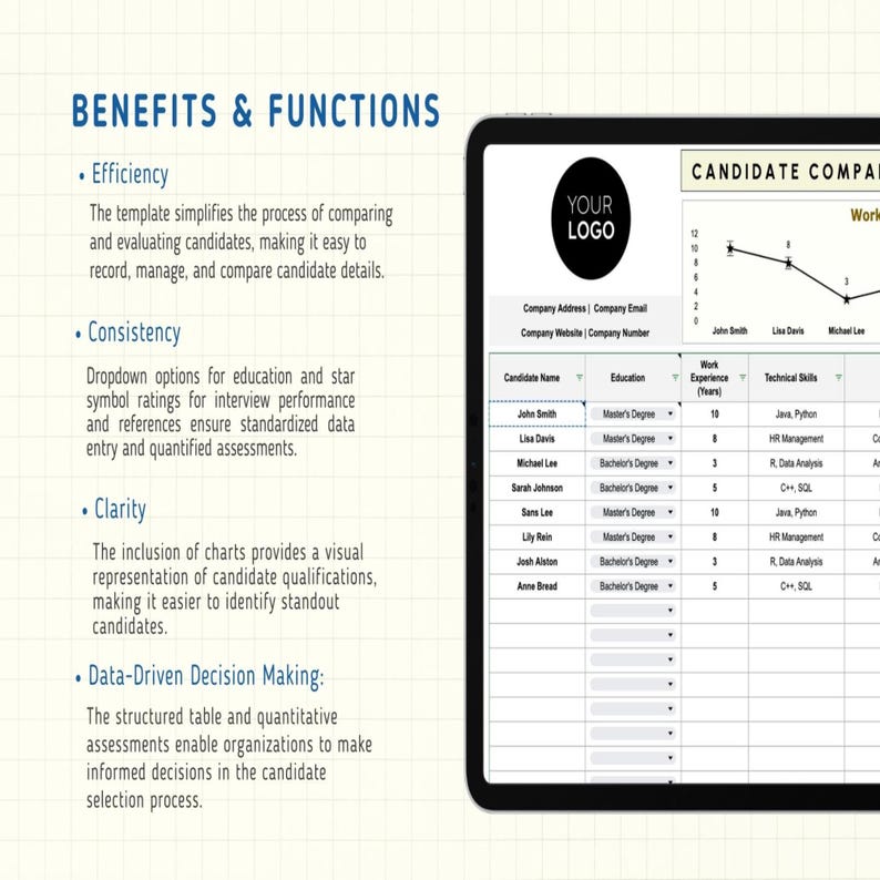 Candidate Comparison Tool HR Template | Excel Applicant Evaluation ...