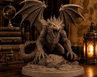 Dragon Statue STL File | Fantasy Dragon 3D Print Model | DnD Monster Diorama | Medieval Dragon Decor Digital Download
