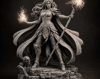 Fantasy Sorceress STL File | Magical Female Wizard 3D Print Model | Witch Statue Fantasy Decor Digital Download