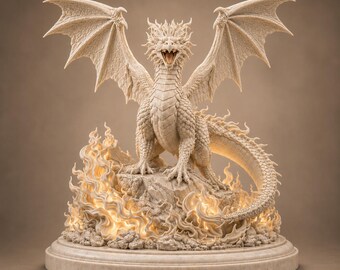 Epic Fire Dragon Statue STL File | Fantasy Fire Dragon 3D Print Model | Mythical Winged Dragon Decor Digital Download