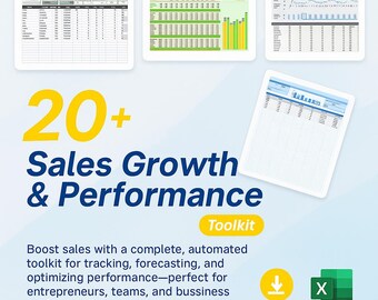 20+ Sales Growth Performance Toolkit Excel | Revenue Dashboard & KPI Tracker | Business Sales Analytics Spreadsheet | Editable Excel Bundle