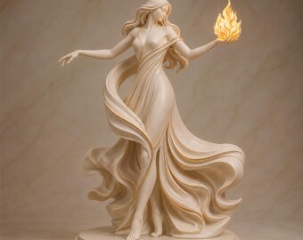 Fire Goddess Statue STL File | Elegant Female Sculpture 3D Print Model | Fantasy Flame Figure Decor Digital Download