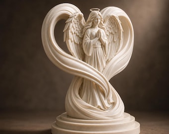 Guardian Angel Heart Sculpture STL File | Praying Angel Statue 3D Print Model | Memorial Heart Decor Digital Download