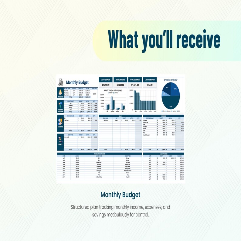 Monthly Budget Template – Income, Expense & Savings Tracker | Editable