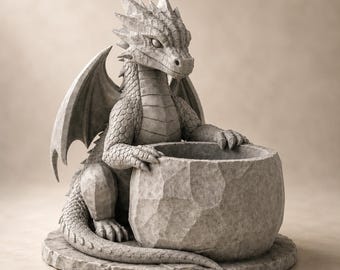 Dragon Bowl Planter STL File | Fantasy Dragon Pot Holder 3D Print Model | Dragon Storage Bowl | Plant Pot Decor Digital Download