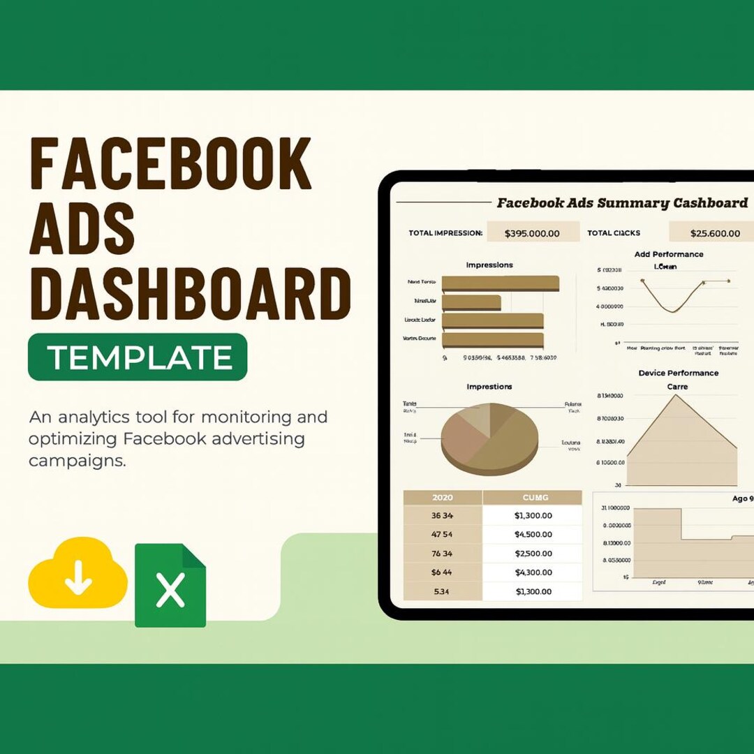 Facebook Ads Dashboard Template Excel | Marketing Performance Tracker ...