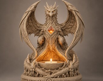 Dragon Candle Holder STL File | Fantasy Dragon 3D Print Model | Gothic Candle Stand Decor | Mythical Dragon Digital Download