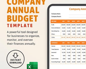 Plantilla de presupuesto anual de empresa / Planificador financiero empresarial / Seguimiento de gastos e ingresos / Hoja de cálculo de pronóstico anual / Hoja de Excel editable