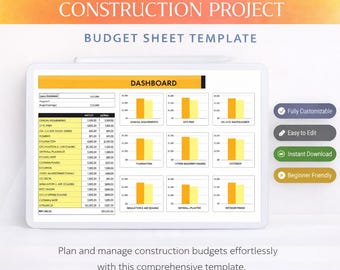 Plantilla de hoja de presupuesto para proyectos de construcción / Hoja de cálculo de Excel para el seguimiento de costos y gastos / Planificador financiero de proyectos para contratistas
