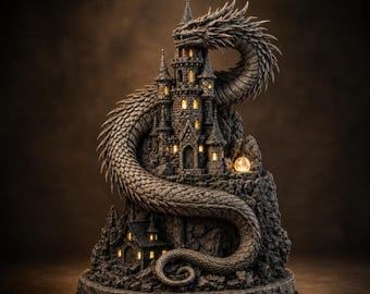Dragon Castle Tower STL File | Fantasy Dragon Tower 3D Print Model | Medieval Castle Diorama | DnD Terrain Digital Download