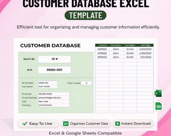 Plantilla de base de datos de clientes / Hoja de cálculo de Excel para CRM y seguimiento de contactos de clientes / Gestión de pequeñas empresas / Descarga instantánea