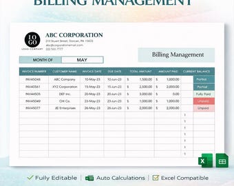 Plantilla de gestión de facturación / Hoja de cálculo de Excel para seguimiento de facturas y pagos / Herramienta de contabilidad para pequeñas empresas / Descarga instantánea