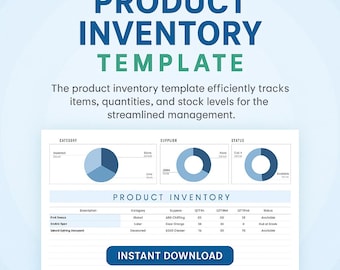 Product Inventory Template Excel | Stock Management Spreadsheet | Warehouse & Supply Tracker | Business Inventory Dashboard | Editable Excel