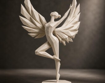 Geometric Winged Statue STL File | Angel Wing Female Sculpture 3D Print Model | Modern Fantasy Decor Digital Download