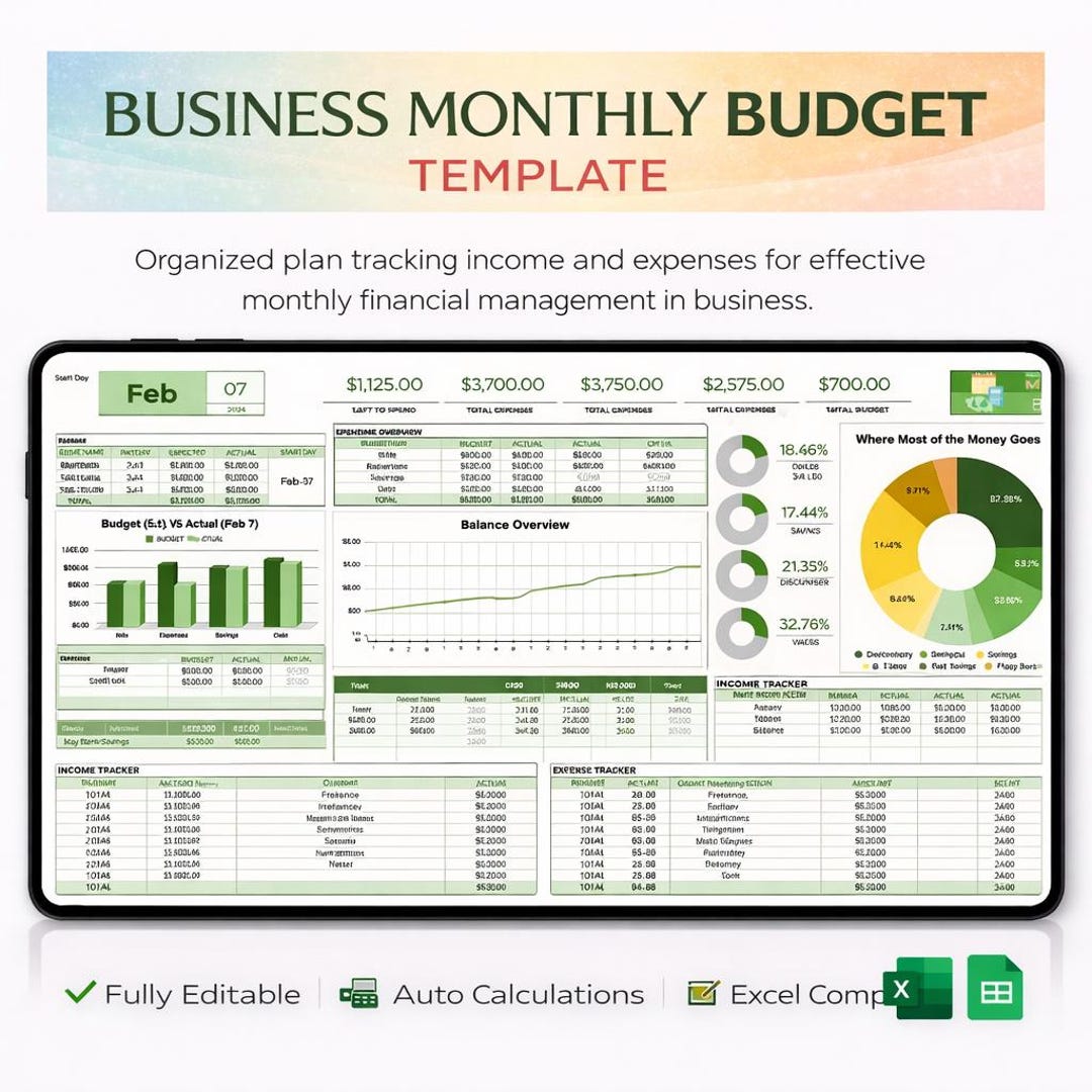 Business Monthly Budget Template | Excel Income & Expense Tracker ...