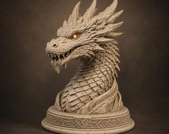 Dragon Bust STL File | Fantasy Dragon Head 3D Print Model | Mythical Dragon Statue | Medieval Desk Decor Digital Download