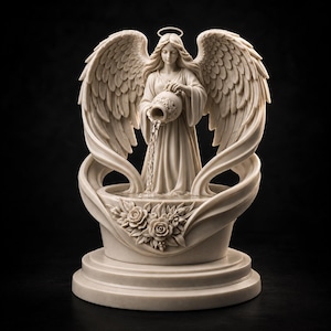 Sculptuur engel waterfontein STL | Sereen standbeeld van engel 3D-model | Fantasietuindecoratie | Afdrukbaar STL-bestand voor 3D-printen downloaden