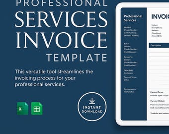 Professional Services Invoice Template Excel Business Billing Tabelle | Ratenzahlungs-Tracker bearbeitbares Rechnungsformular-Kundenrechnung