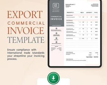 Plantilla de factura comercial de exportación en Excel / Formulario de facturación de comercio internacional / Seguimiento de pagos de envíos / Hoja de cálculo editable para facturas aduaneras