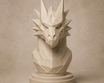 Low Poly Dragon Bust STL File | Geometric Dragon Head 3D Print Model | Fantasy Dragon Sculpture Digital Download