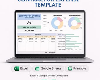 Plantilla de gastos del contratista / Hoja de cálculo de Excel para el seguimiento de costos y pagos de construcción / Gestión de presupuestos y gastos de proyectos / Descarga instantánea