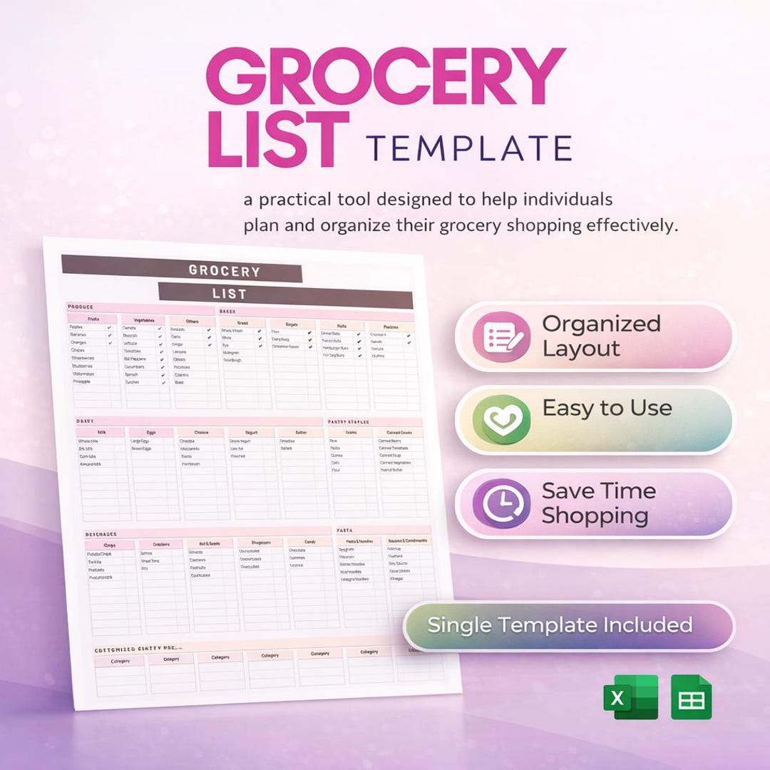 Grocery List Template – Weekly Shopping & Meal Planning Organizer ...