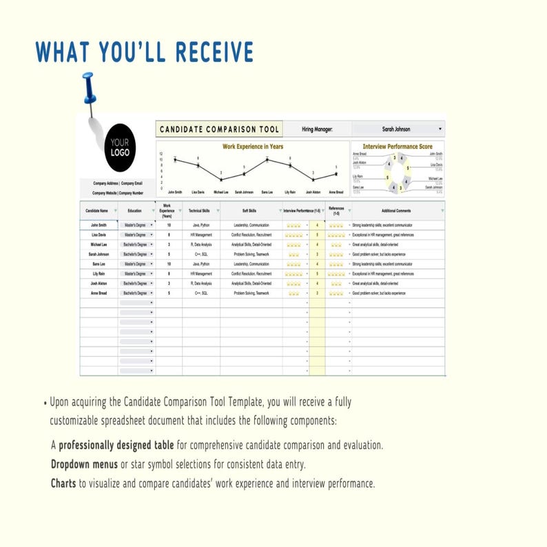 Candidate Comparison Tool HR Template | Excel Applicant Evaluation ...