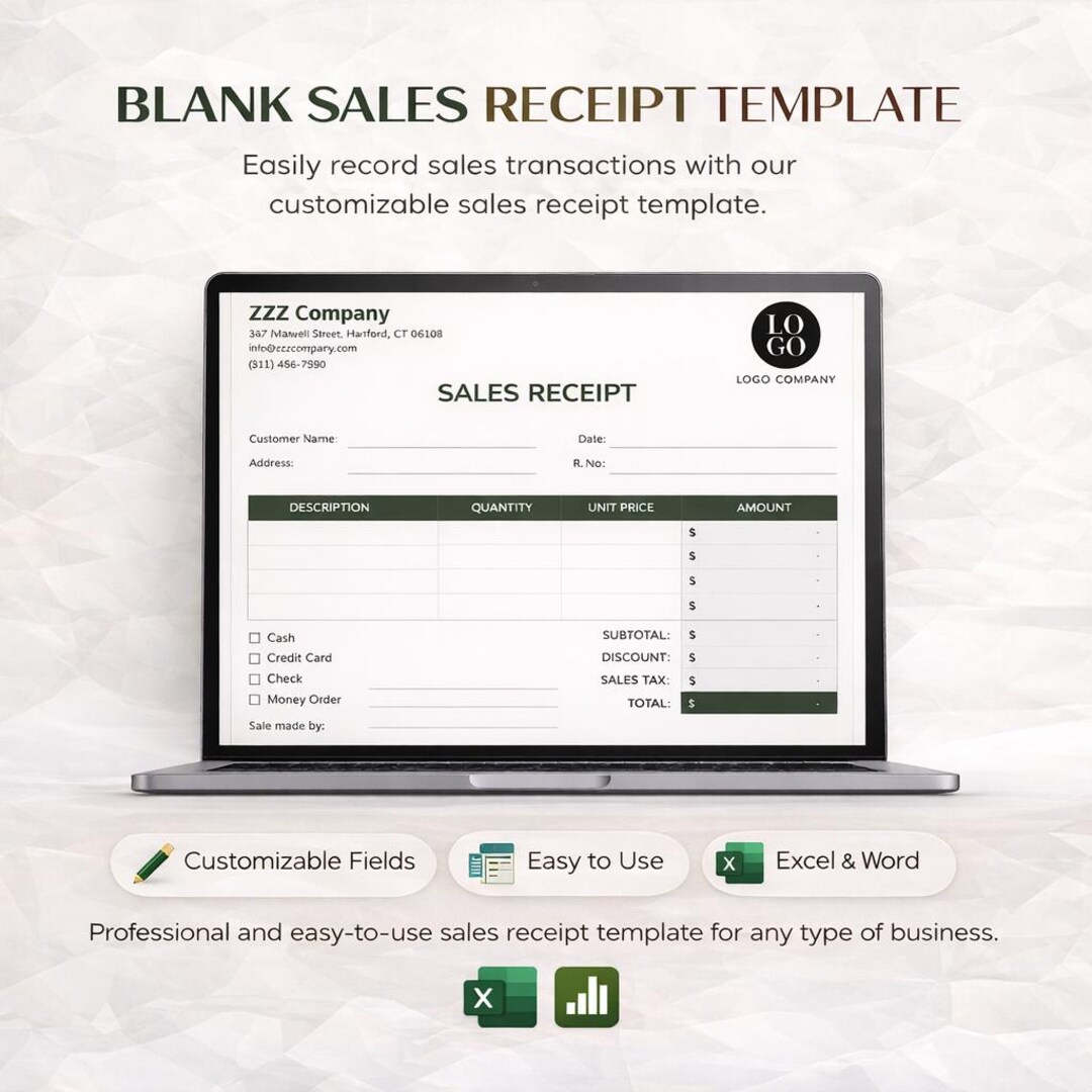 Blank Sales Receipt Template | Excel & Printable Invoice Form