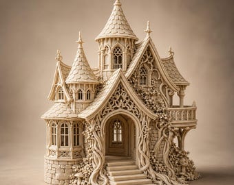 Gothic Fantasy House STL File | Haunted Cottage 3D Print Model | Witch House Diorama | Medieval Dark Decor Digital Download