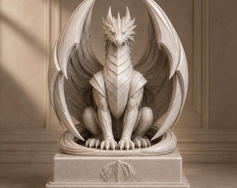 Elegant Dragon Statue STL File | Fantasy Dragon Sculpture 3D Print Model | Mythical Dragon Decor Digital Download