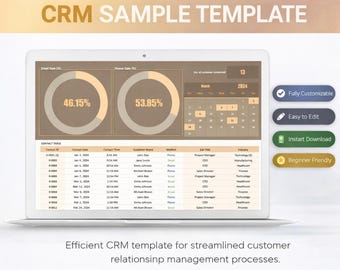 Plantilla de ejemplo de CRM / Hoja de cálculo de Excel para la gestión de relaciones con el cliente / Seguimiento de ventas y clientes / Descarga instantánea