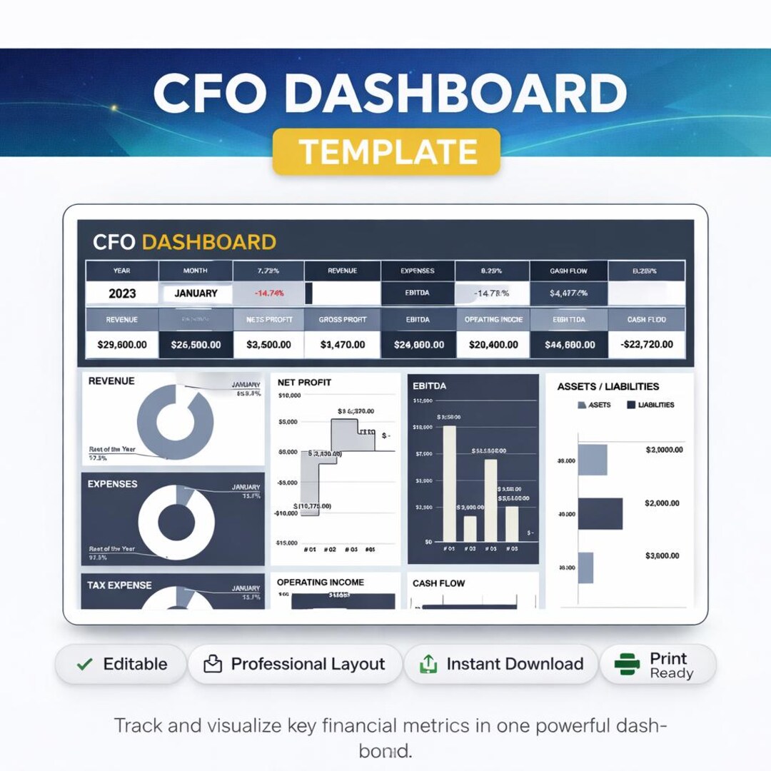 CFO Dashboard Template | Excel Financial KPI & Executive Performance ...